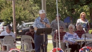 MELBA SAYERS | CONTRIBUTED VETERANS: Donald Sayers, commander of the Disabled American Veterans, Chapter 48, recognized the branches of service during Monday’s Memorial Day Service at Veteran’s Park. 