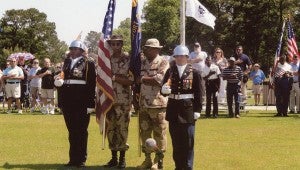 MELBA SAYERS | CONTRIBUTED COLORS: Members of the Washington High School Jr. ROTC and veterans organizations in Beaufort County posted the colors in the Memorial Day Service at Veterans Park on Monday. 