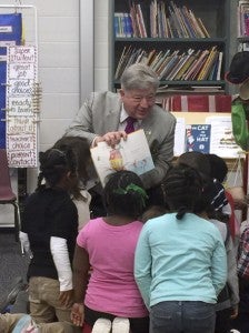 SEN. BILL COOK SPECIAL GUEST: Sen. Bill Cook made a trip to Aurora Wednesday to read to kindergarten students at S.W. Snowden Elementary. 